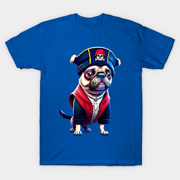 Cute Pug in Pirate Hat - Adorable Pug with Tiny Pirate Hat Costume T-Shirt by fur-niche